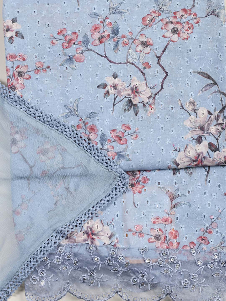 Schiffli Printed Cotton Blend Unstitched Suit Piece With Dupatta