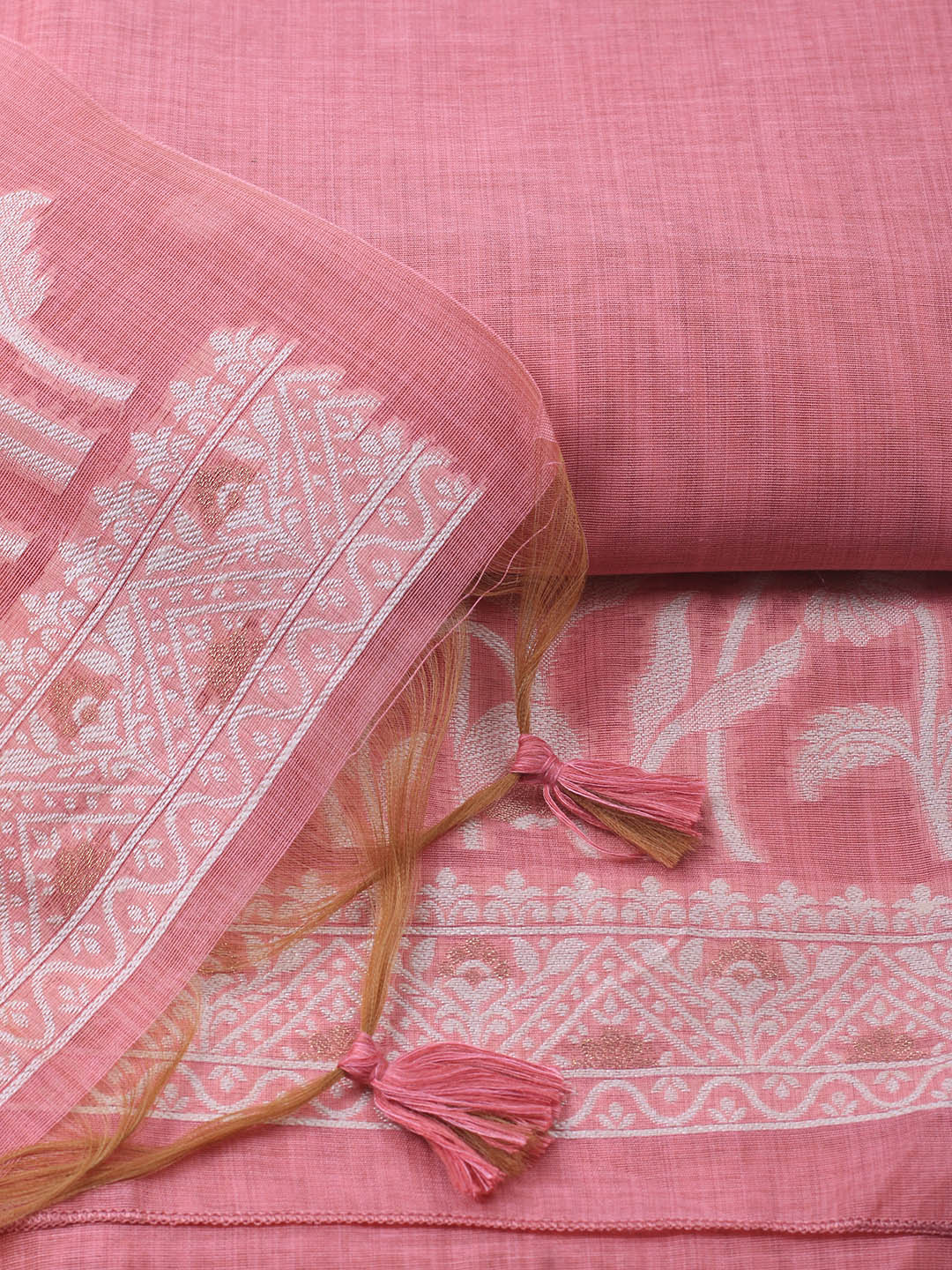 Neck Embroidery Chanderi Unstitched Suit With Dupatta