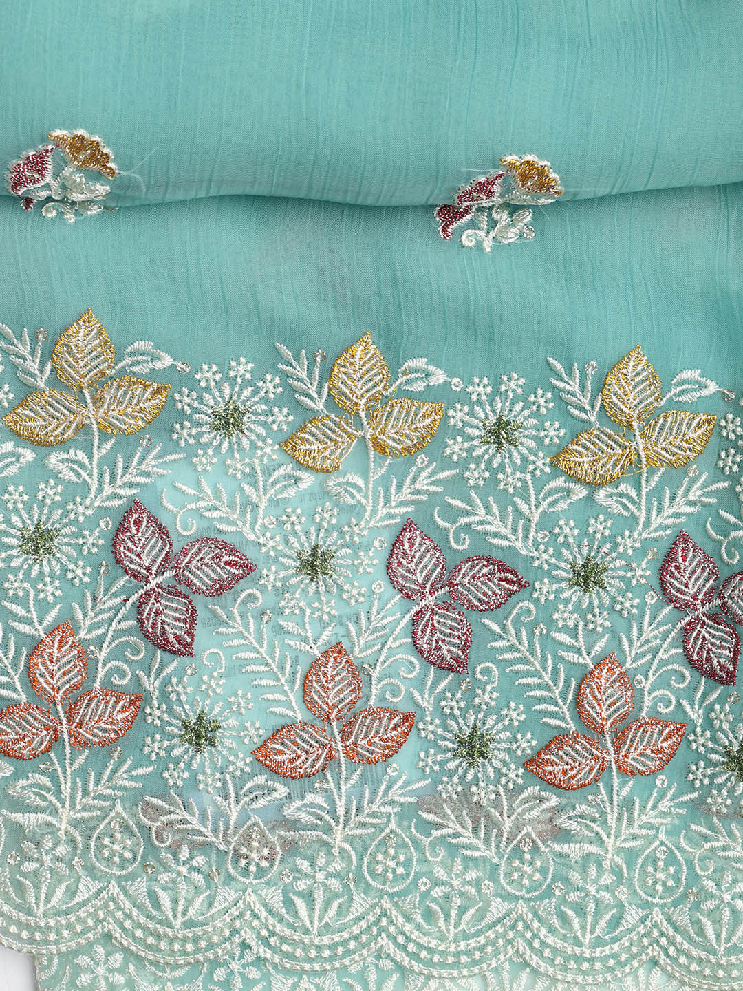 Embroidered Chinnon Unstitched Suit Piece With Dupatta
