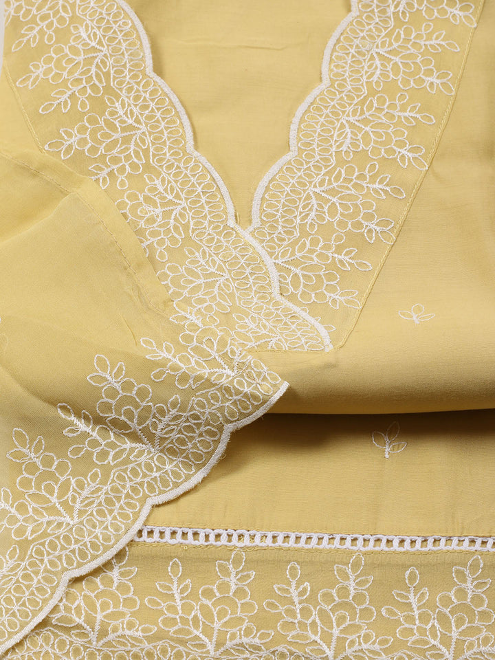 Neck Work Chanderi Unstitched Suit Piece With Dupatta