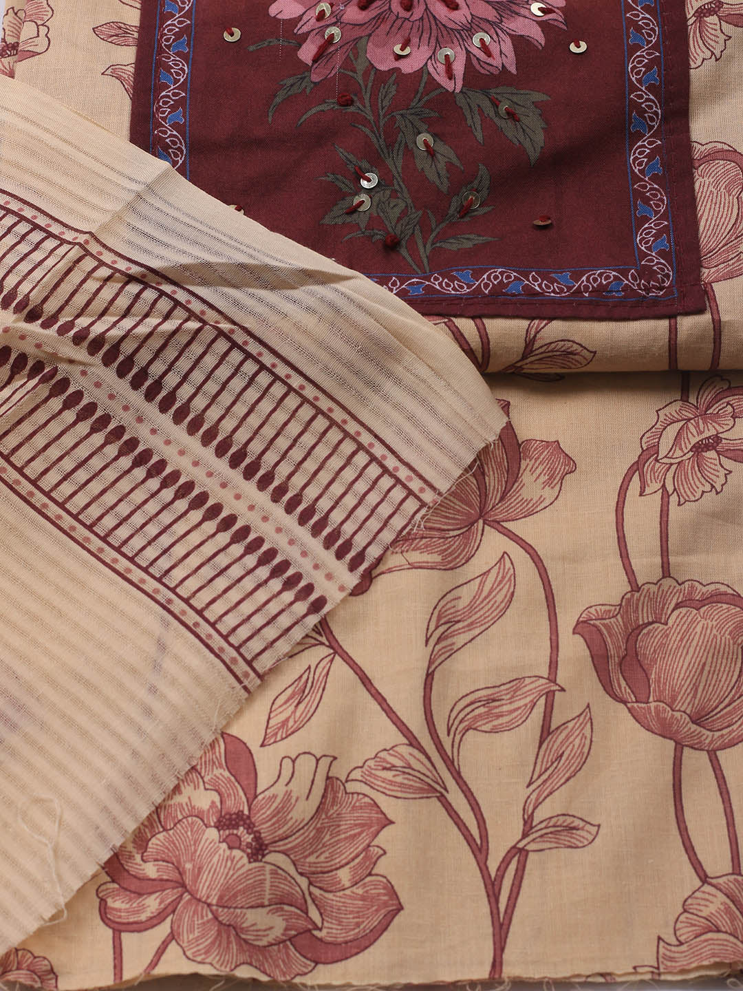 Printed Cotton Blend Unstitched Suit With Dupatta