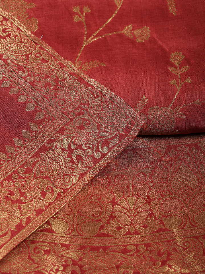 Neck Embroidered Chanderi Unstitched Suit With Dupatta