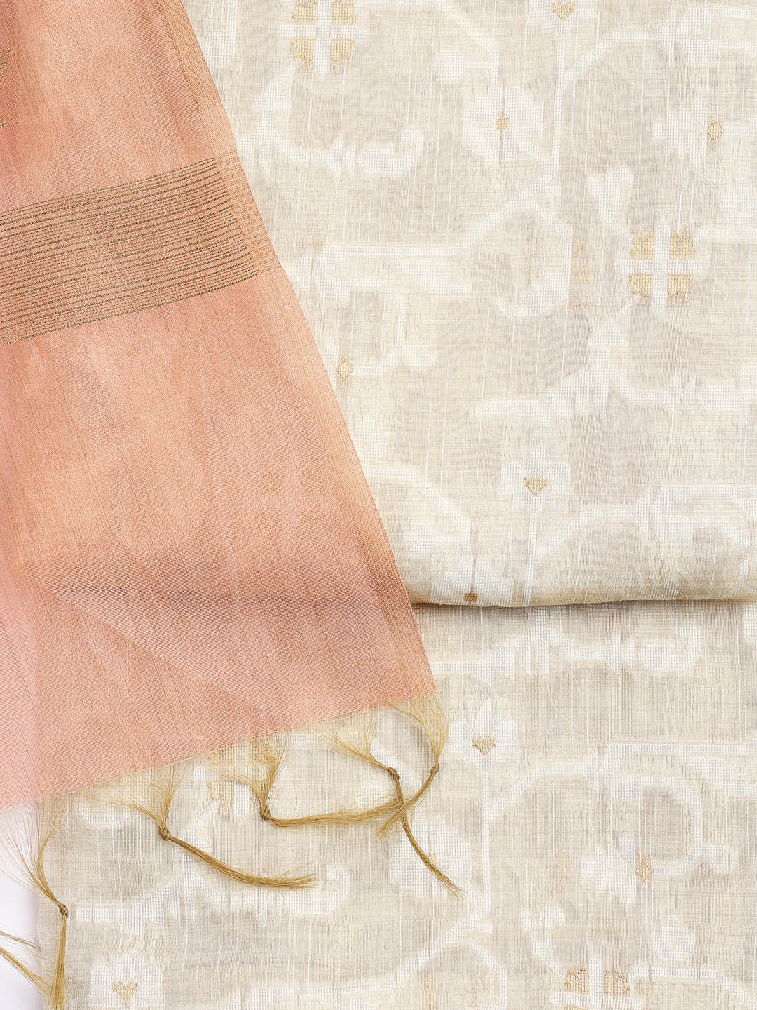 Jamdani Work Chanderi Unstitched Suit Piece With Dupatta