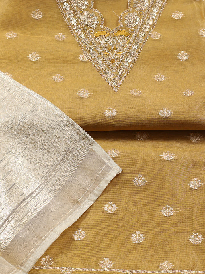 Neck Embroidered Tissue Unstitched Suit Piece With Dupatta