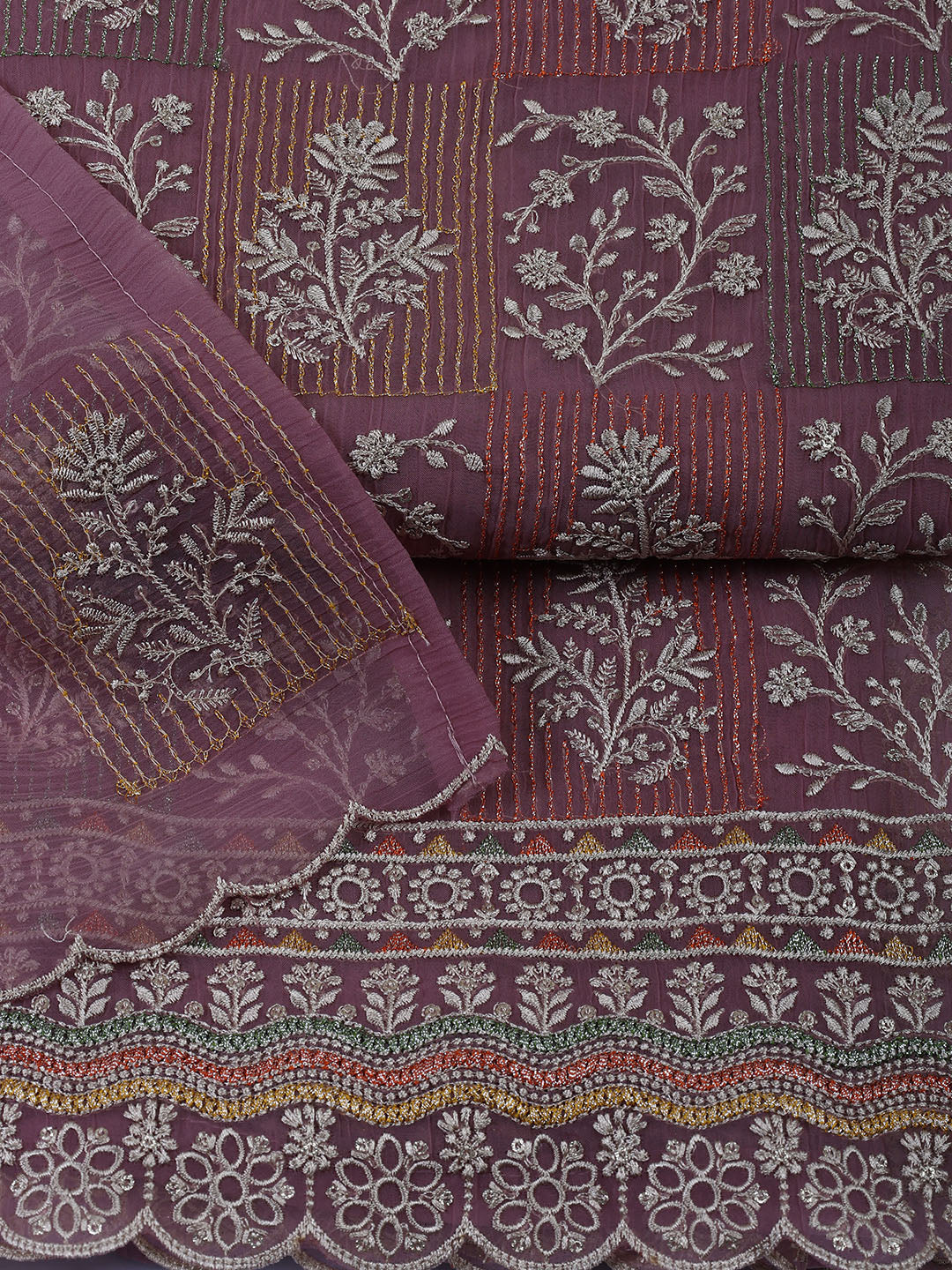 Embroidered Organza Unstitched Suit With Dupatta