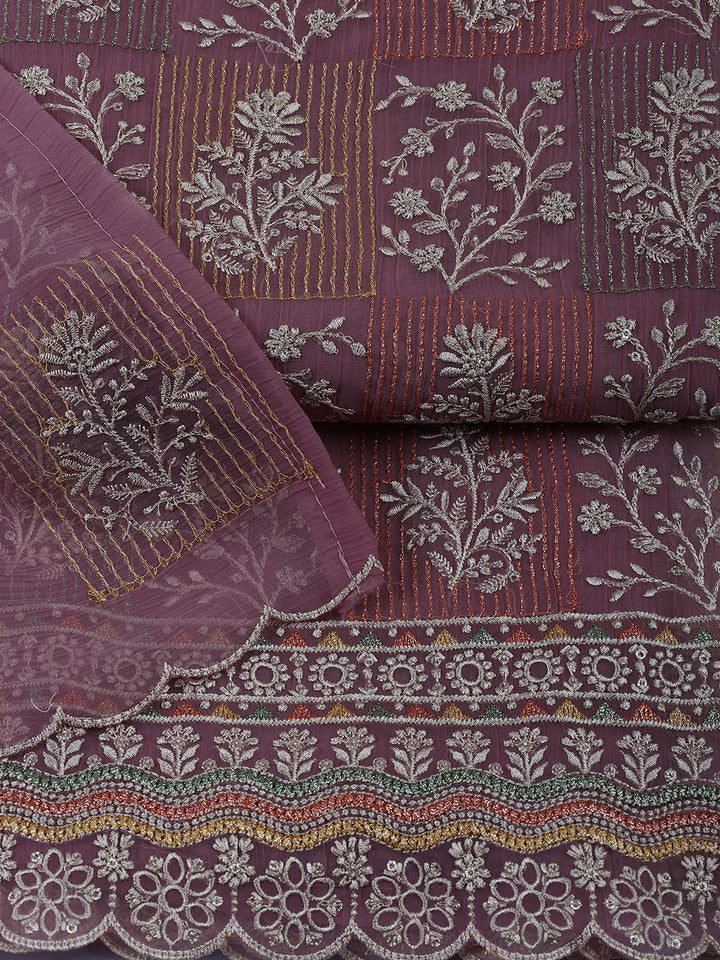 Embroidered Organza Unstitched Suit With Dupatta