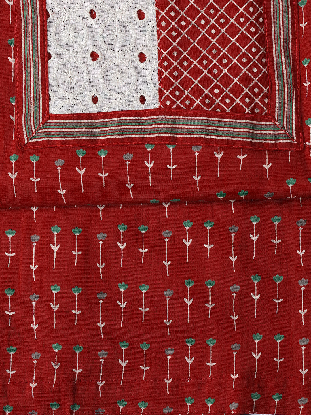 Neck Work Cotton Blend Unstitched Suit With Dupatta