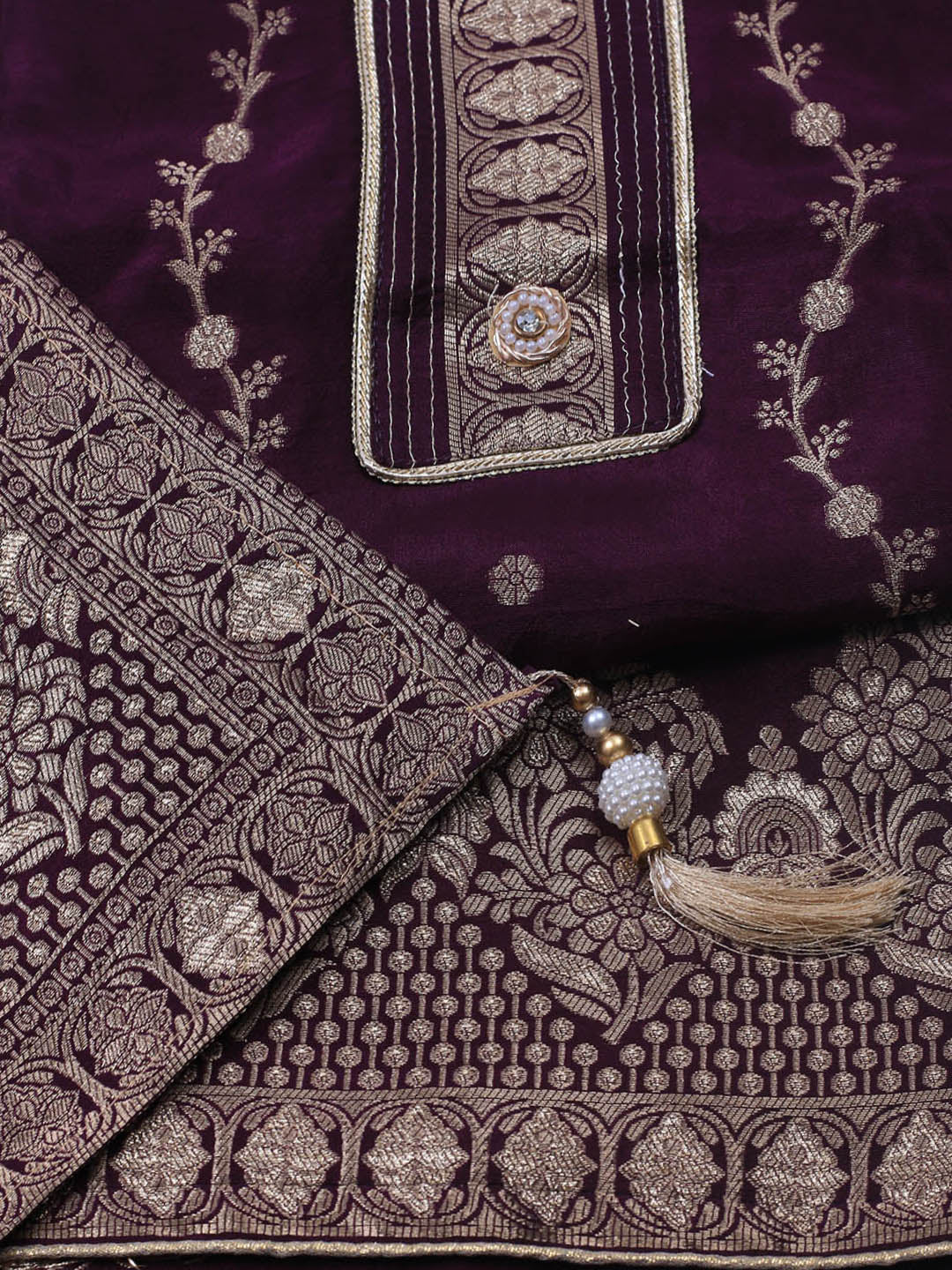 Embroidery Chanderi Unstitched Suit With Dupatta
