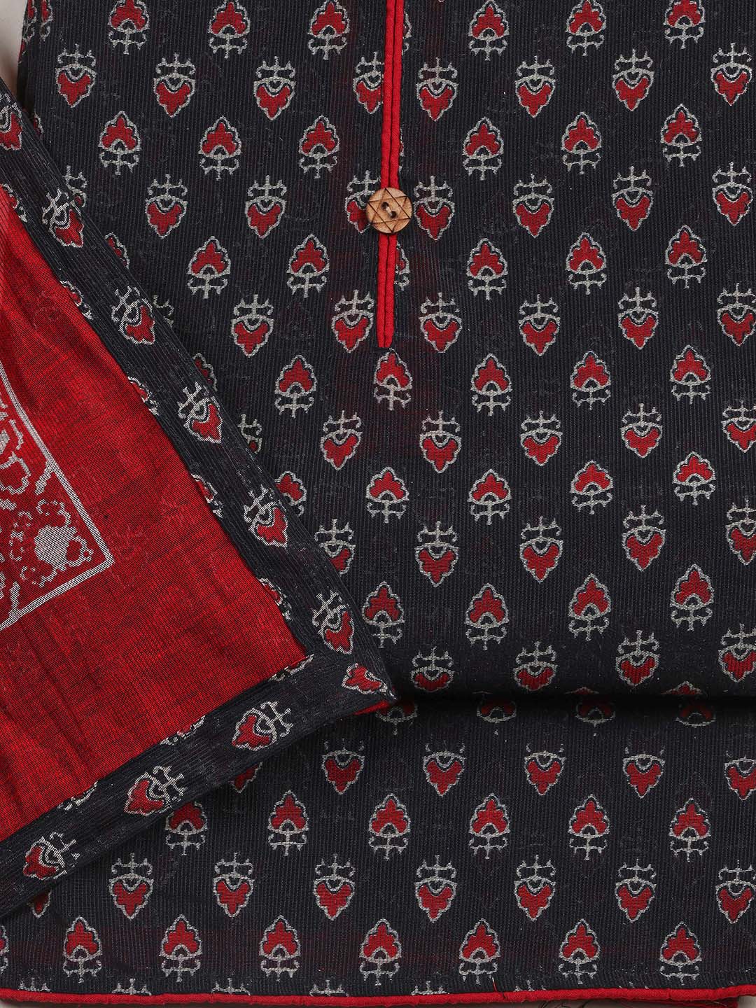 Printed Cotton Blend Unstitched Suit With Dupatta