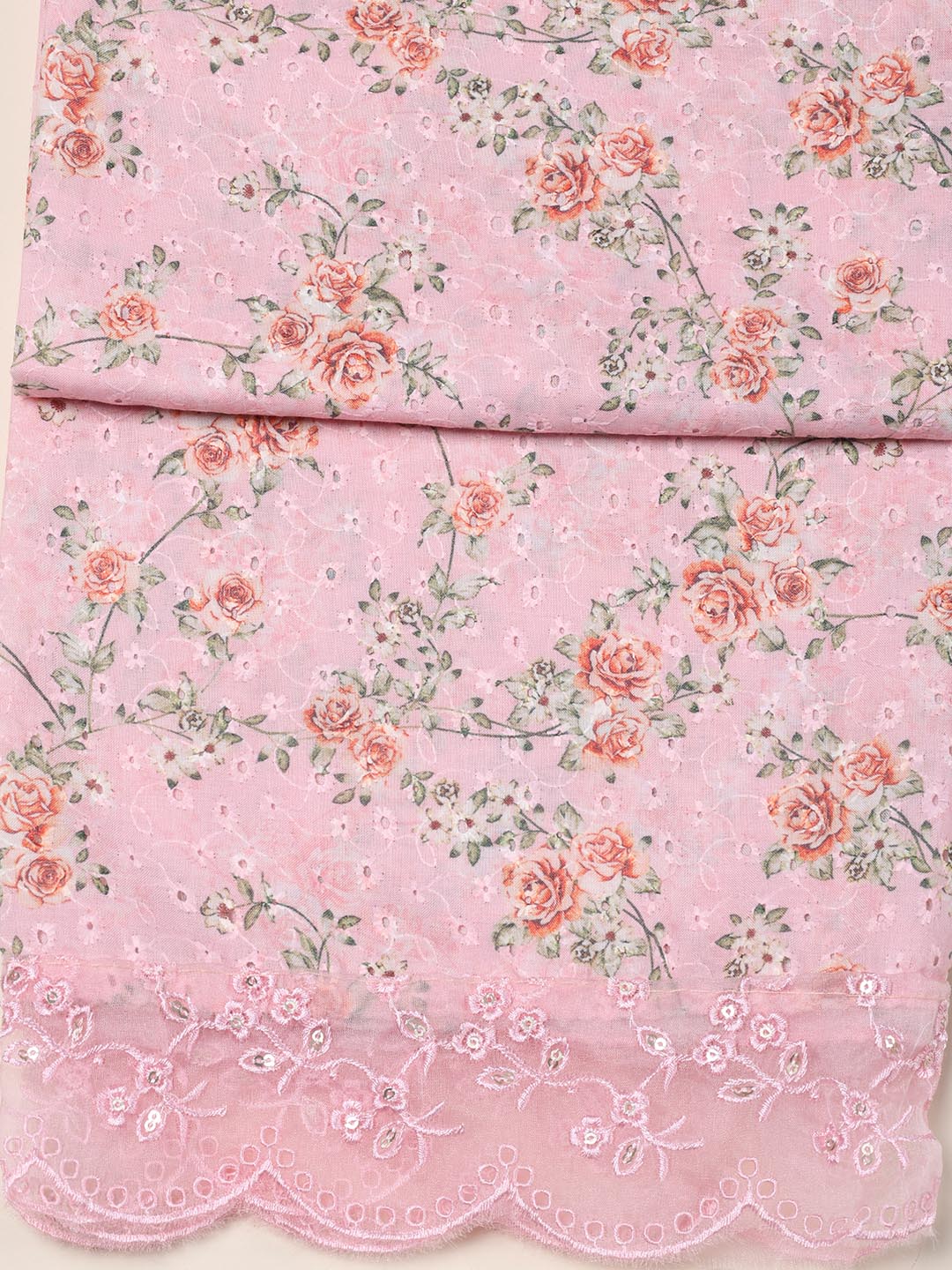 Schiffli Printed Cotton Blend Unstitched Suit Piece With Dupatta