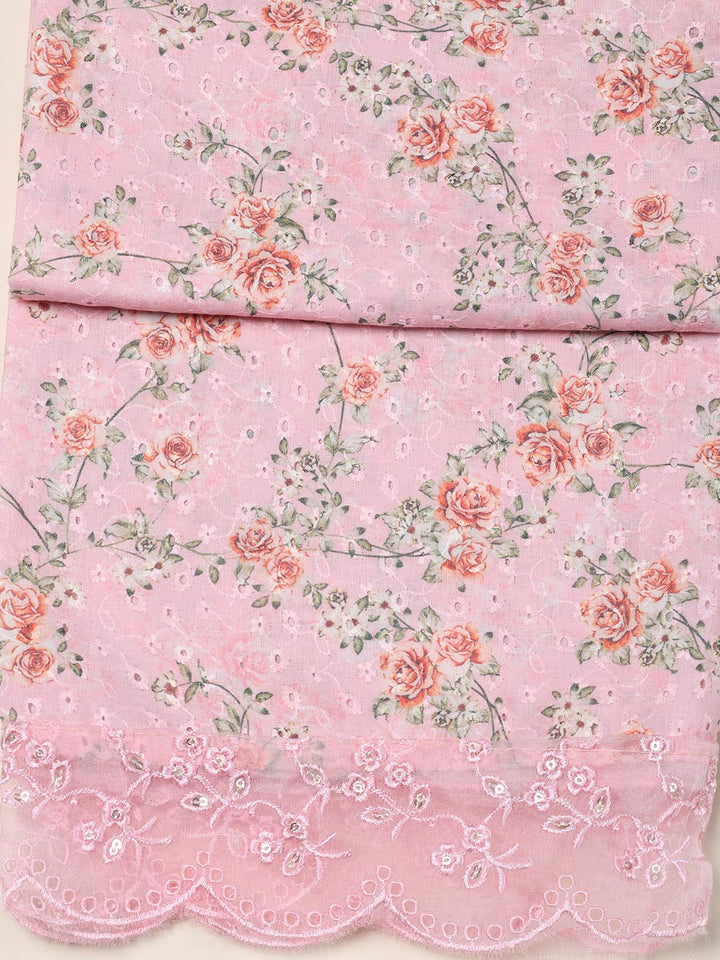 Schiffli Printed Cotton Blend Unstitched Suit Piece With Dupatta