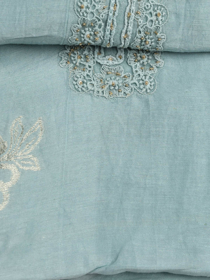 Embroidery Linen Unstitched Suit With Dupatta
