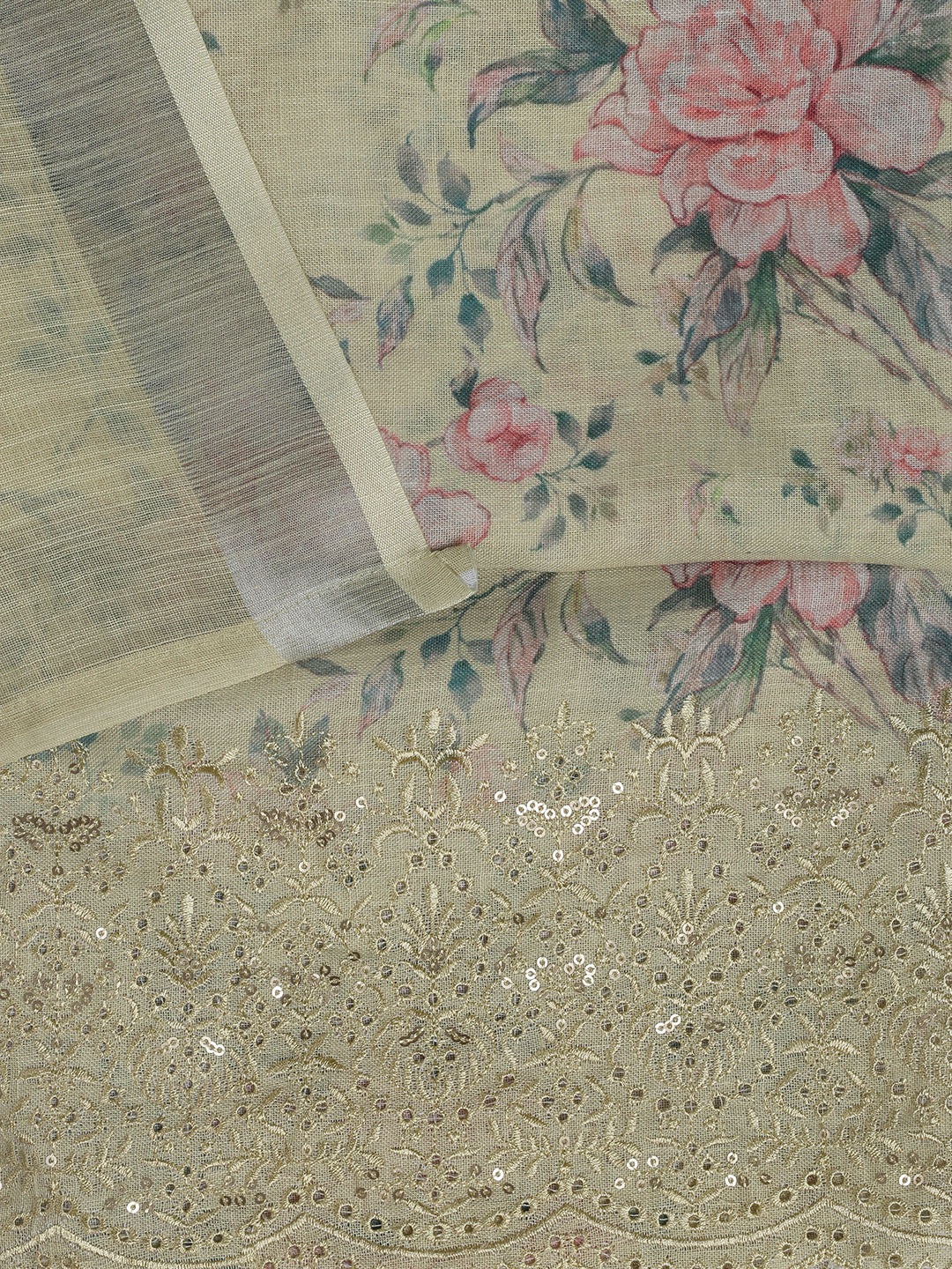 Printed Linen Unstitched Suit Piece With Dupatta
