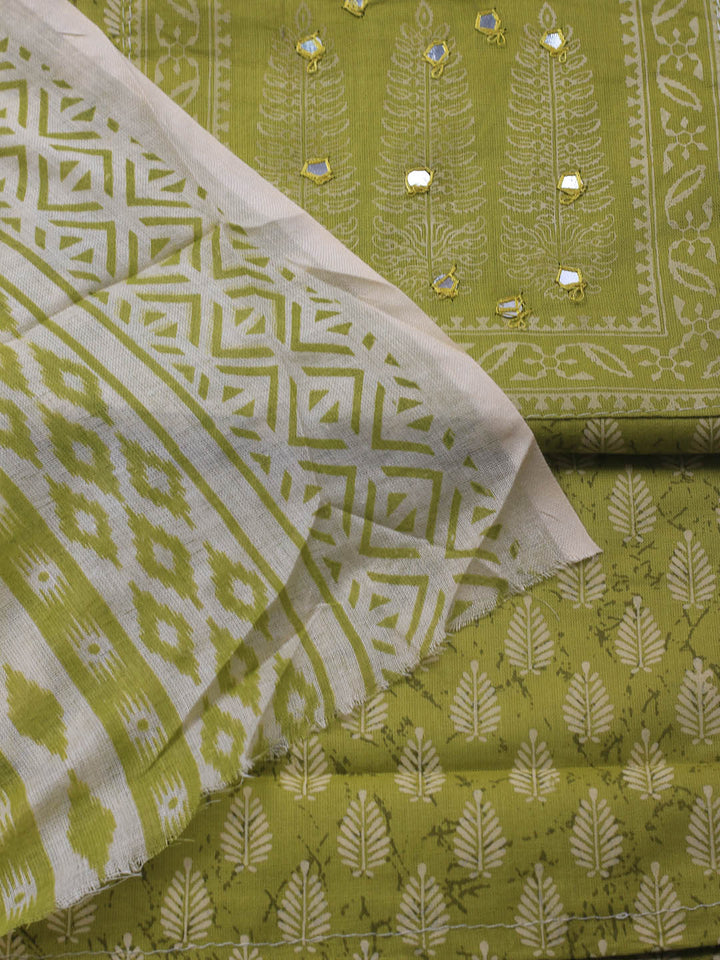 Printed Cotton Blend Unstitched Suit With Dupatta