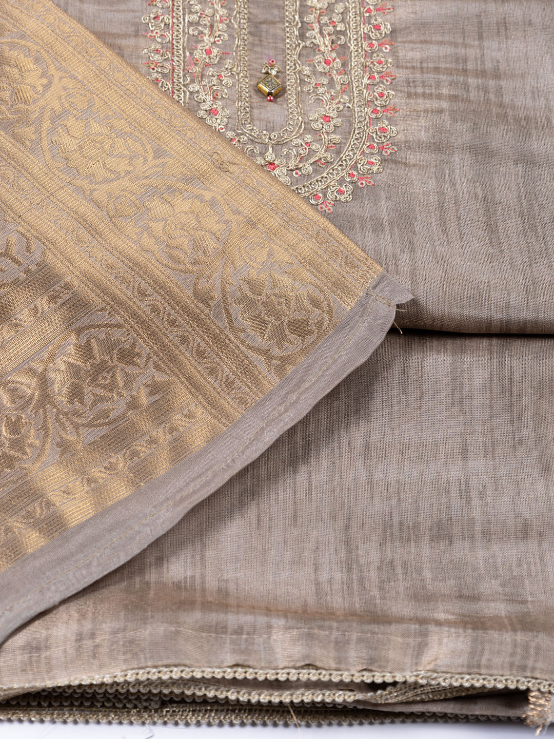 Neck Embroidered Tissue Unstitched Suit Piece With Dupatta