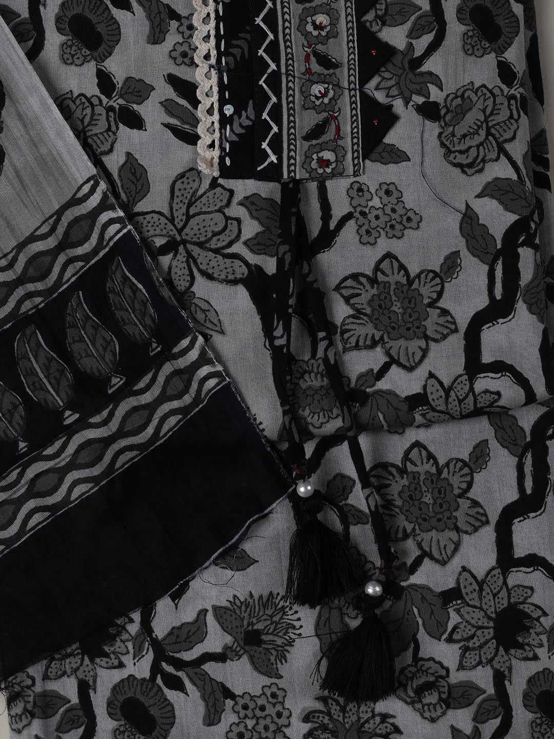 Printed Cotton Blend Unstitched Suit Piece With Dupatta