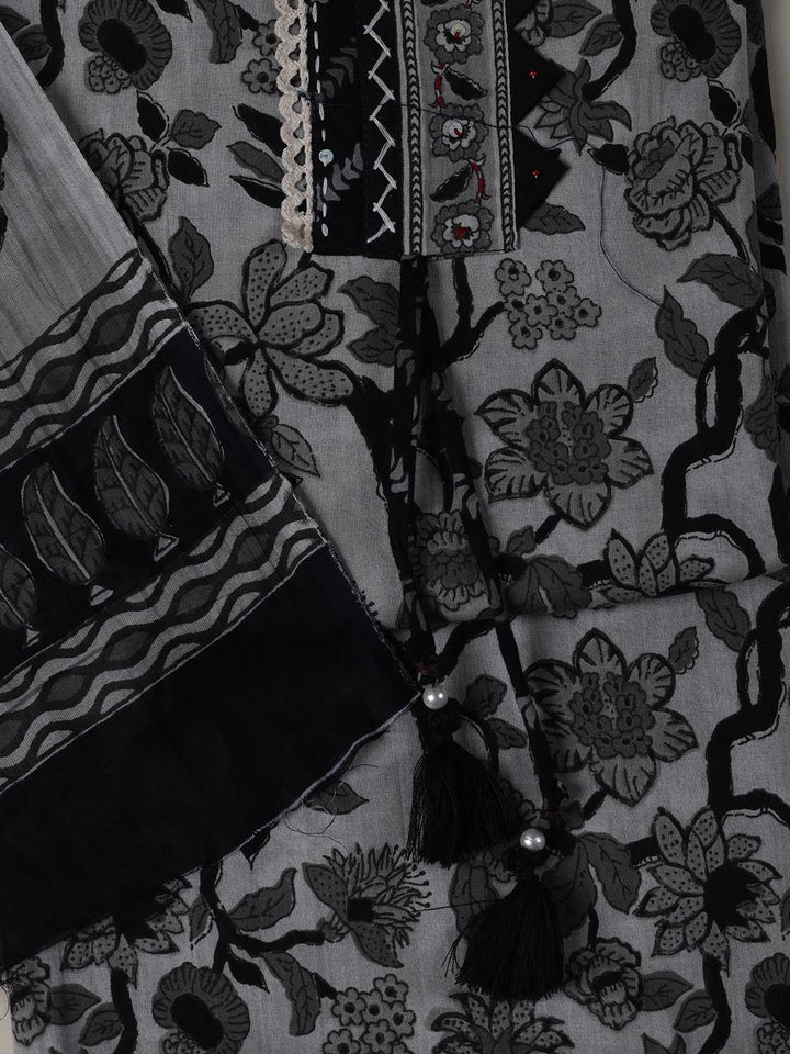 Printed Cotton Blend Unstitched Suit Piece With Dupatta