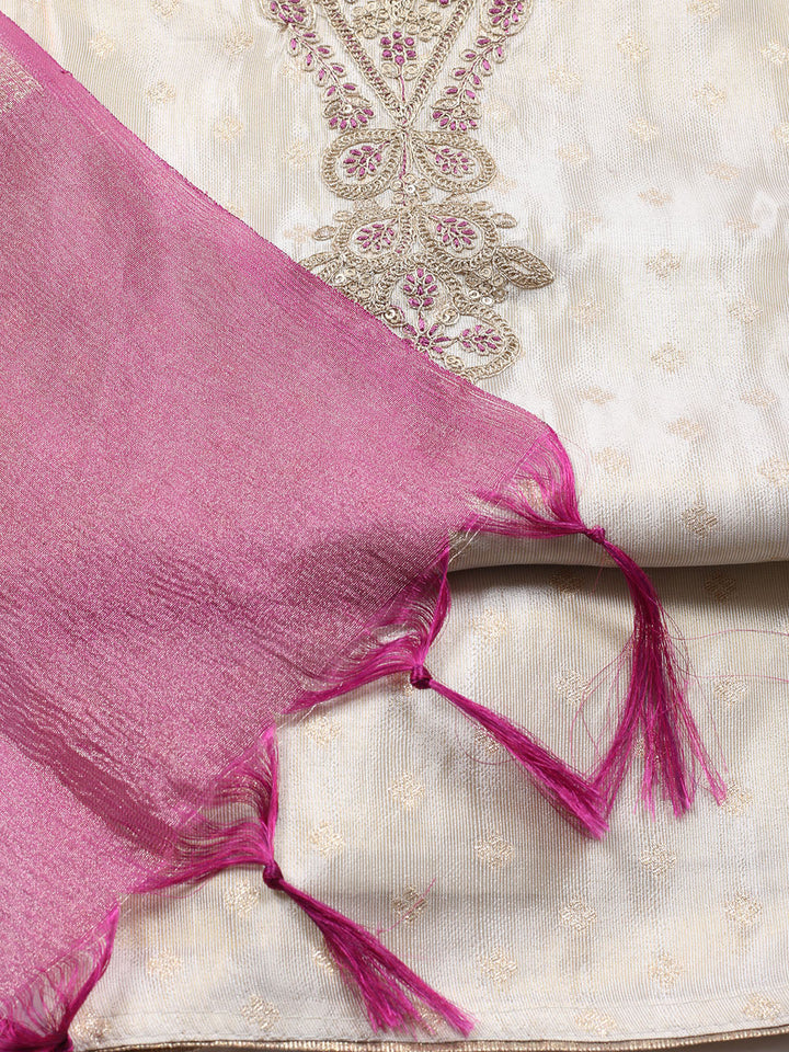 Neck Embroidered Tissue Unstitched Suit Piece With Dupatta