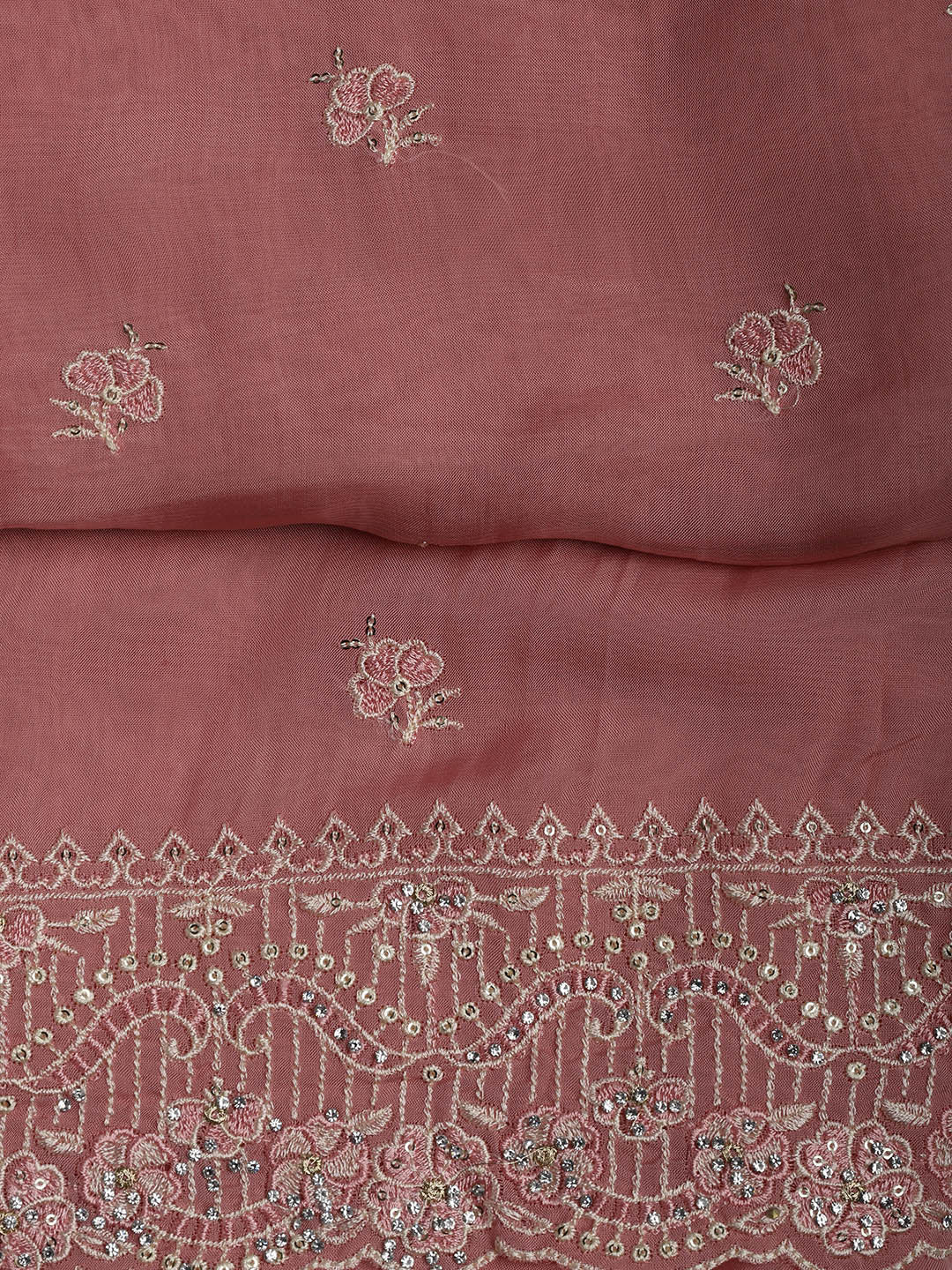 Embroidered Chanderi Unstitched Suit Piece With Dupatta