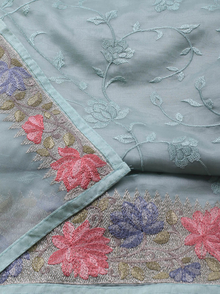 Neck Embroidery Organza Unstitched Suit Piece With Dupatta