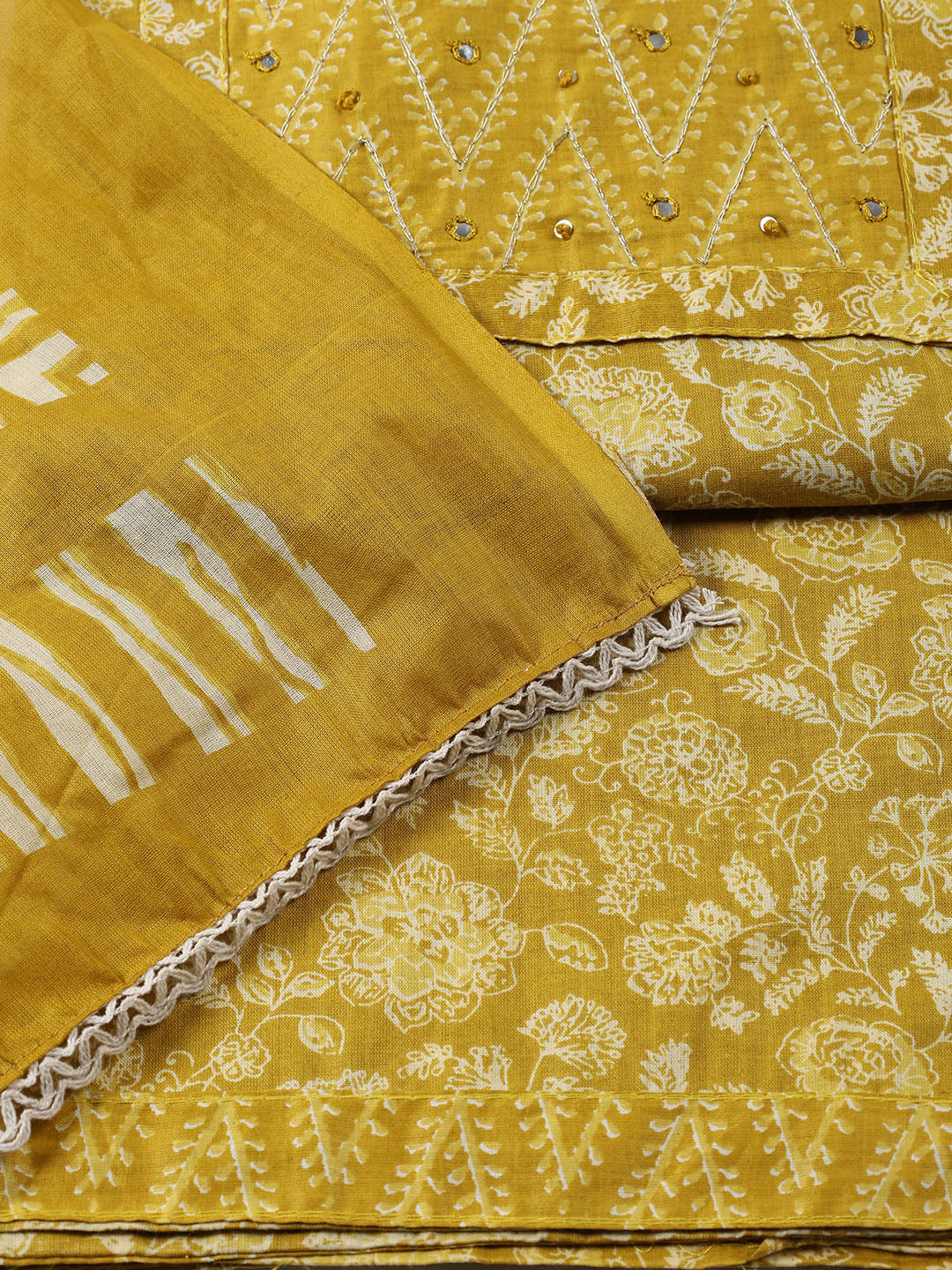Printed Cotton Blend Unstitched Suit With Dupatta