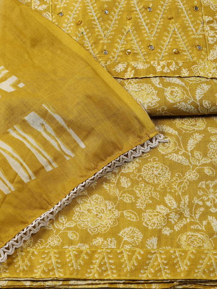 Printed Cotton Blend Unstitched Suit With Dupatta
