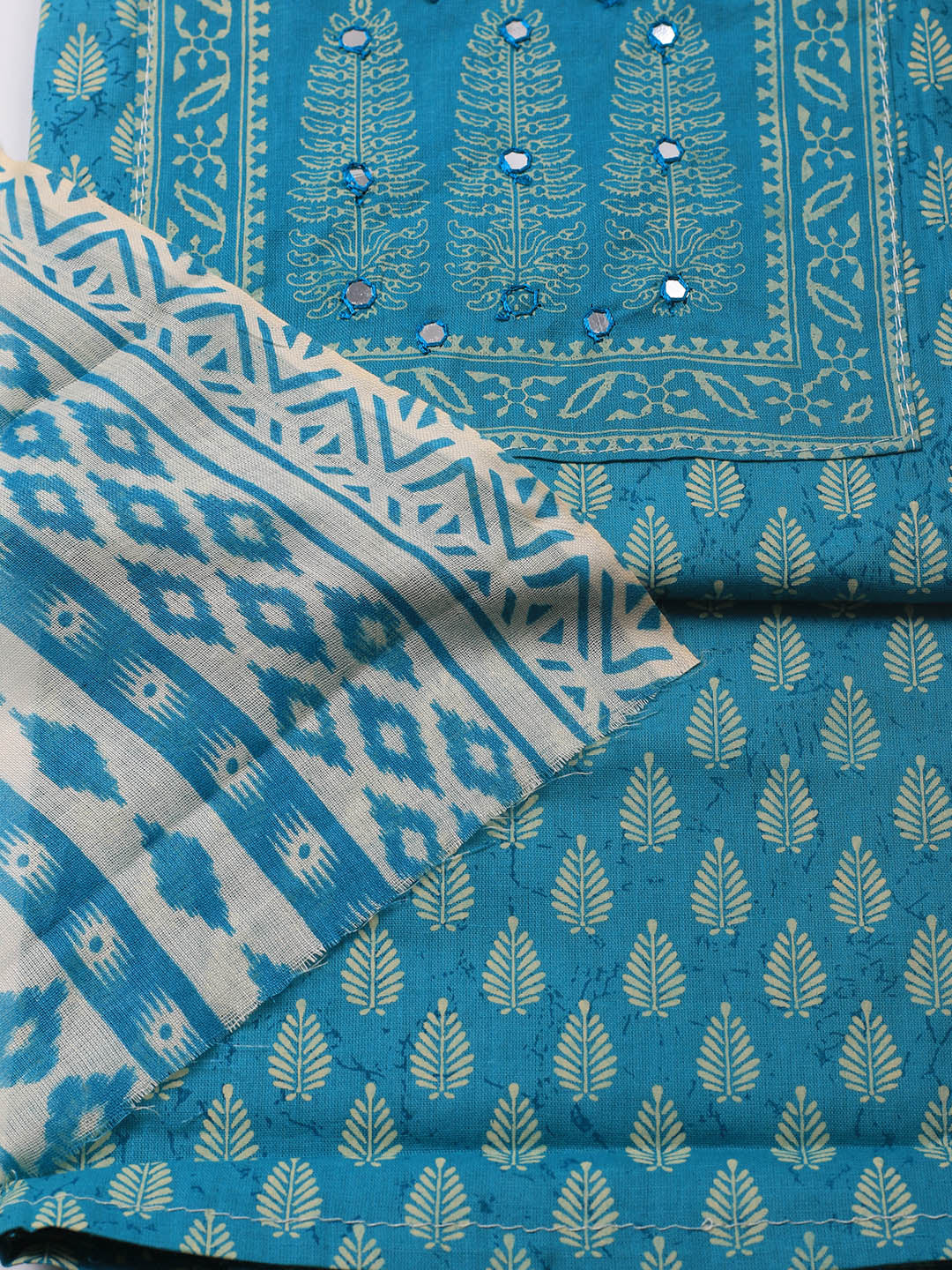 Printed Cotton Blend Unstitched Suit With Dupatta