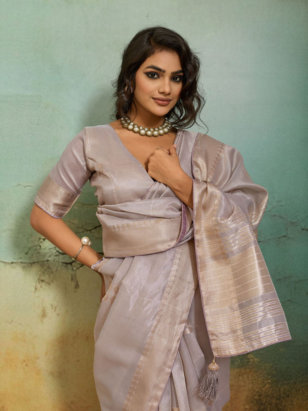 Woven Design Tissue Linen Saree