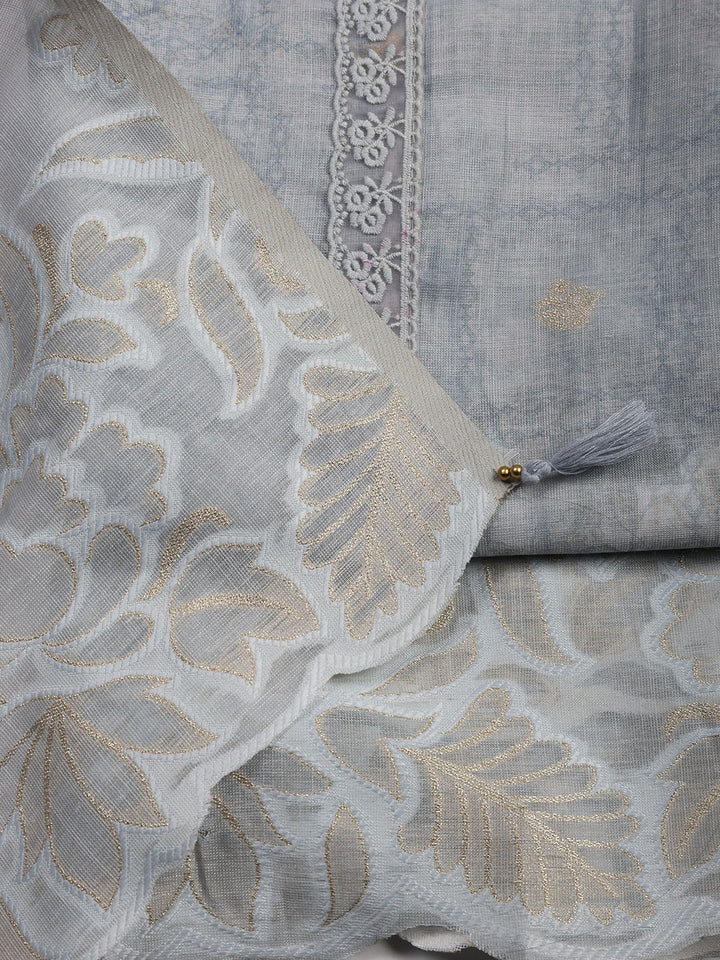 Embroidery Linen Unstitched Suit With Dupatta