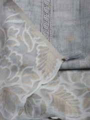 Embroidery Linen Unstitched Suit With Dupatta