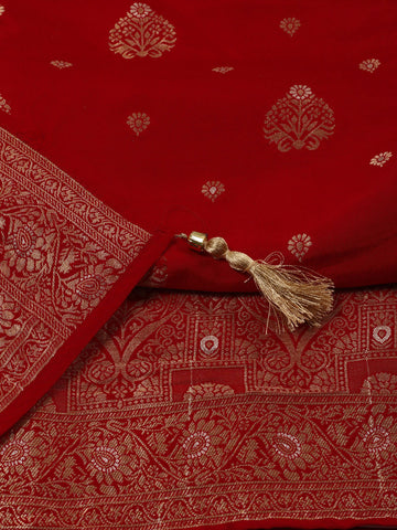 Ethnic Motifs Woven Chanderi Unstitched Suit With Dupatta