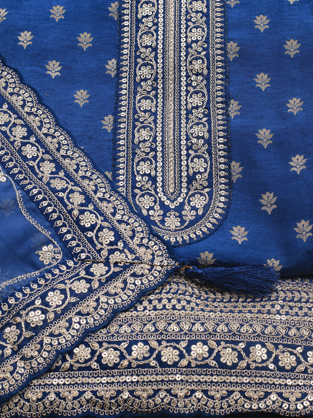 Embroidered Art Silk Unstitched Suit Piece With Dupatta