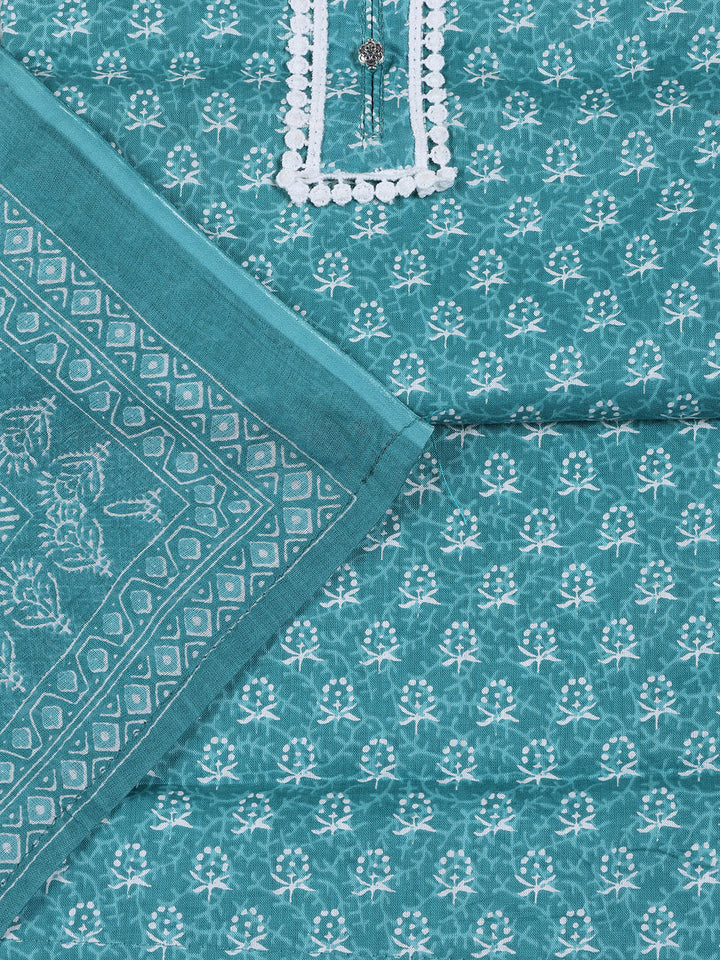 Neck Work Cotton Blend Unstitched Suit With Dupatta