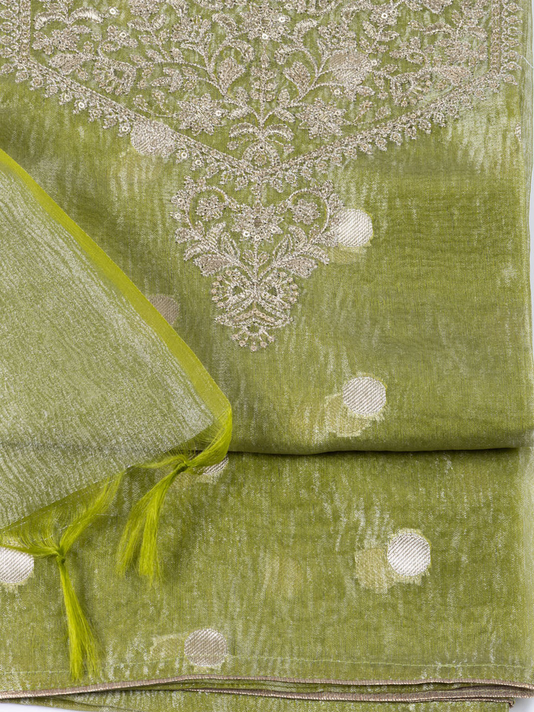 Neck Embroidered Tissue Unstitched Suit Piece With Dupatta