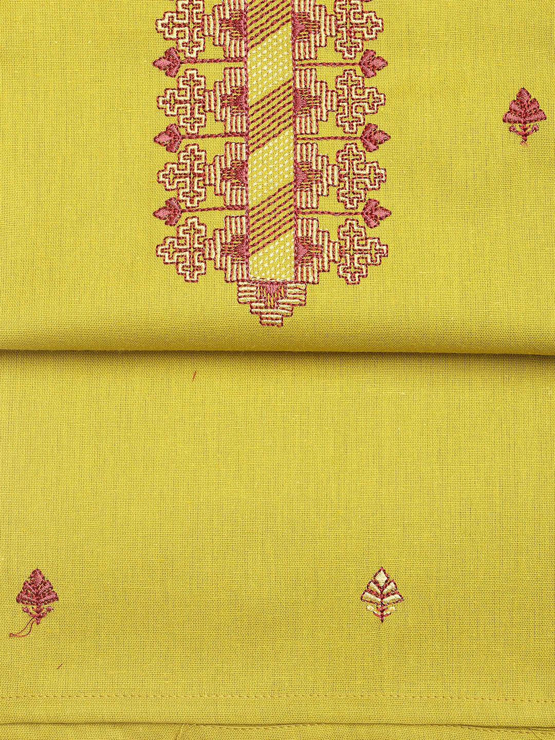 Neck Embroidered Cotton Blend Unstitched Suit With Dupatta