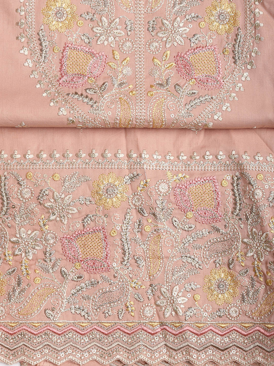 Embroidered Cotton Blend Unstitched Suit Piece With Dupatta