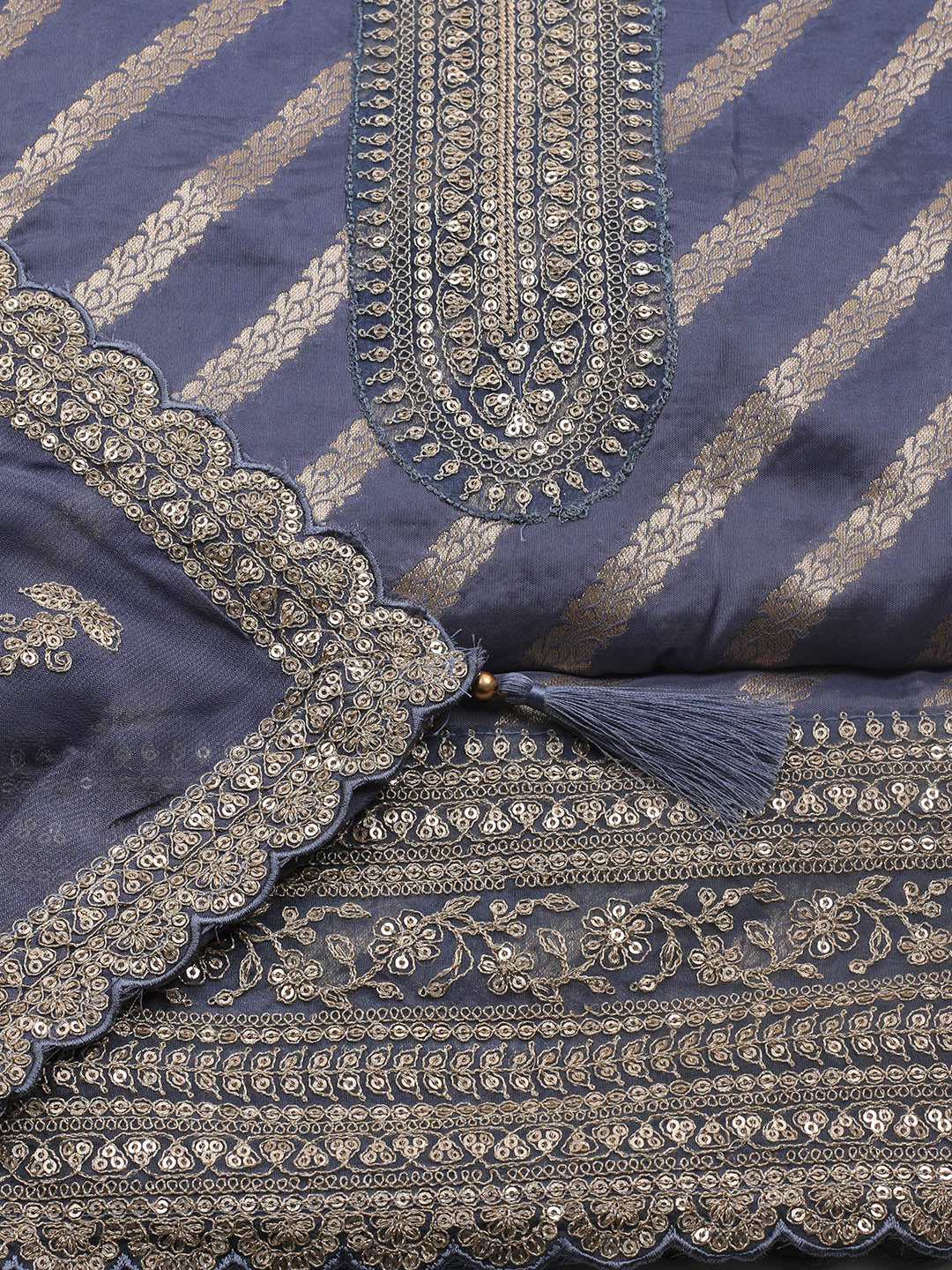 Zari Jaal Art Silk Unstitched Suit Piece With Dupatta