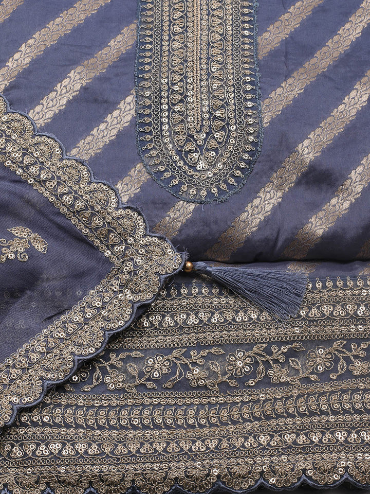 Zari Jaal Art Silk Unstitched Suit Piece With Dupatta