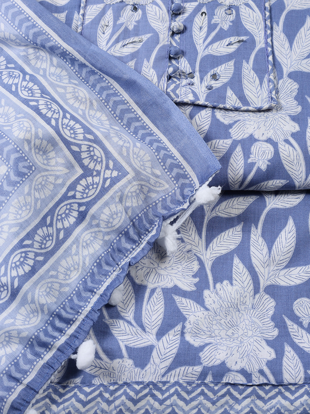 Printed Cotton Blend Unstitched Suit With Dupatta