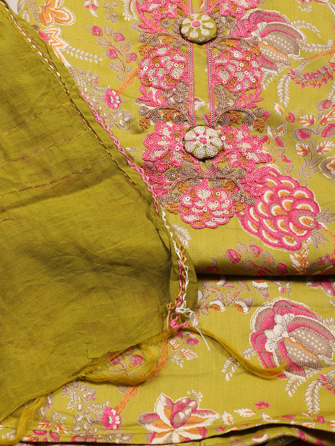 Neck Embroidered Cotton Blend Unstitched Suit With Dupatta
