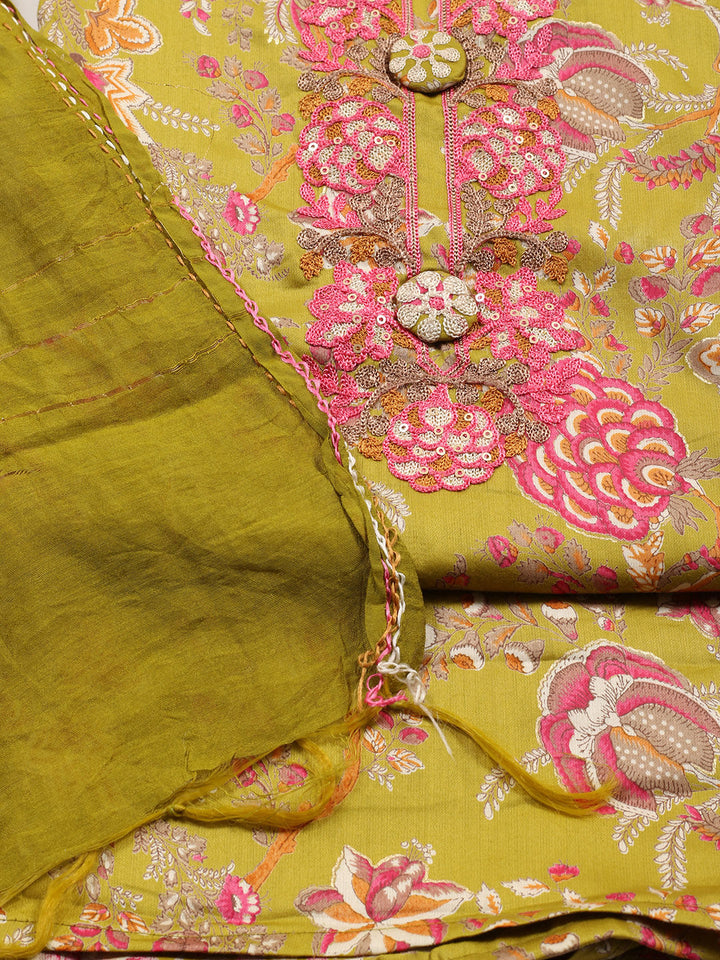 Neck Embroidered Cotton Blend Unstitched Suit With Dupatta