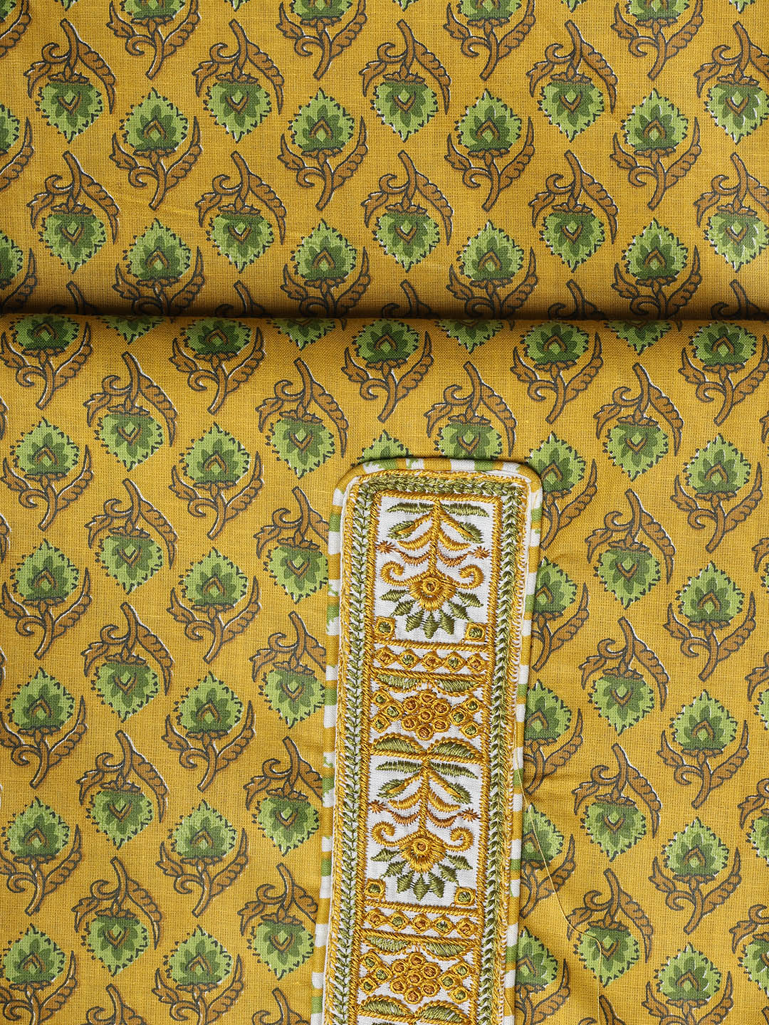 Printed Cotton Blend Unstitched Suit With Dupatta