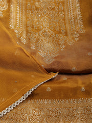 Neck Embroidered Chanderi Unstitched Suit With Dupatta