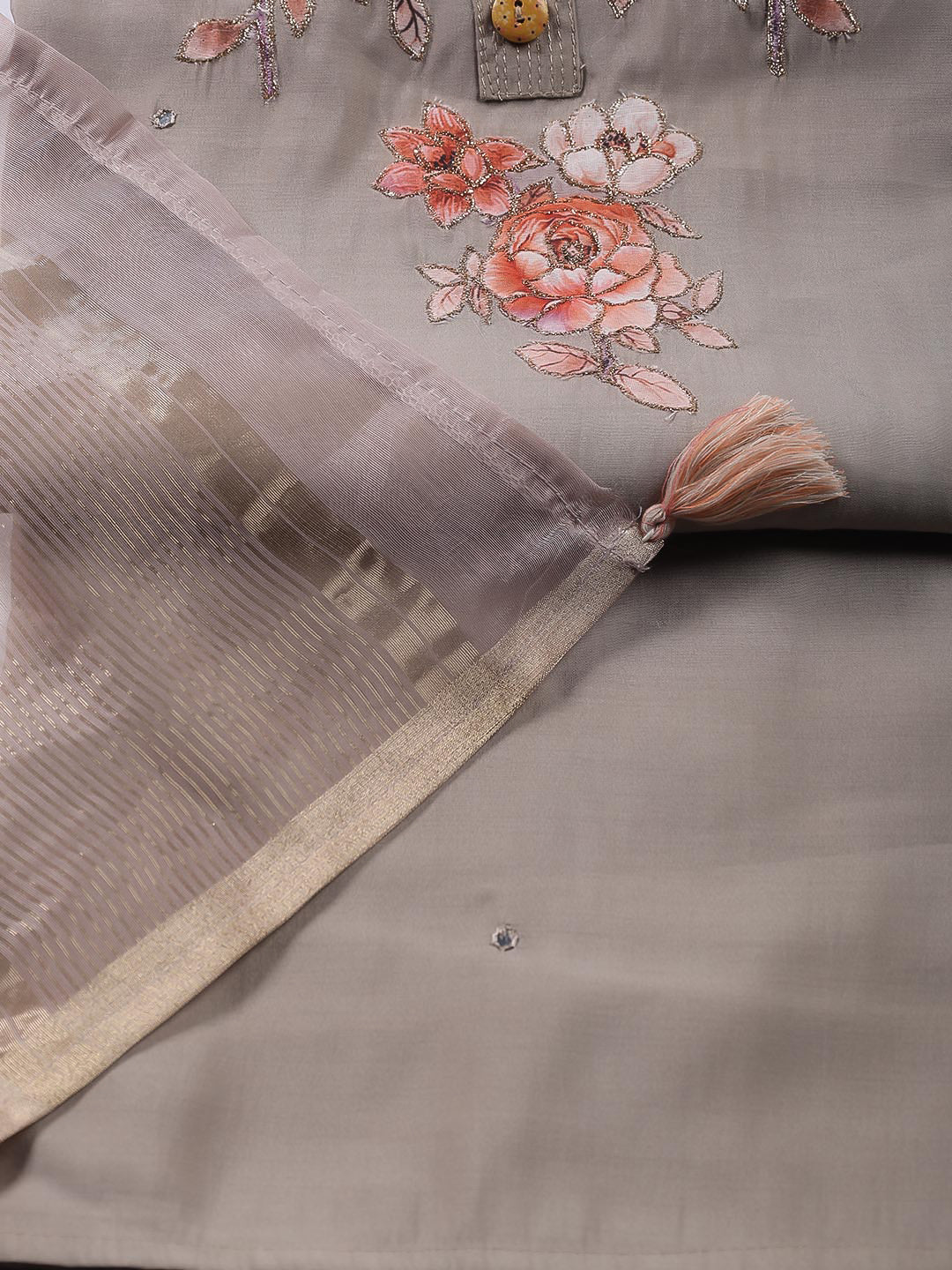 Neck Embroidered Cotton Blend Unstitched Suit Piece With Dupatta