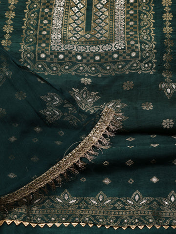 Neck Embroidered Chanderi Unstitched Suit Piece With Dupatta