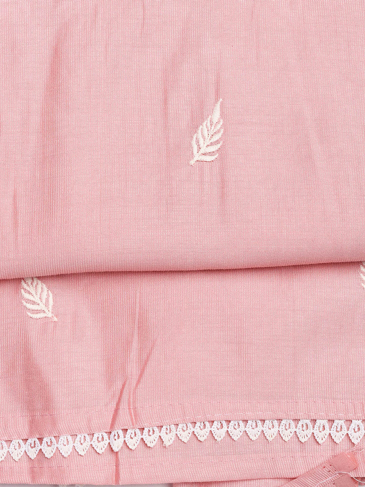 Neck Embroidery Chanderi Unstitched Suit With Dupatta
