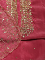 Neck Embroidered Organza Unstitched Suit With Dupatta