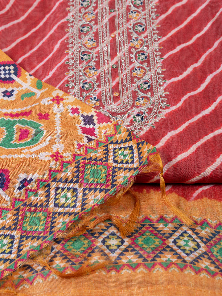 Neck Embroidered Chanderi Unstitched Suit With Dupatta