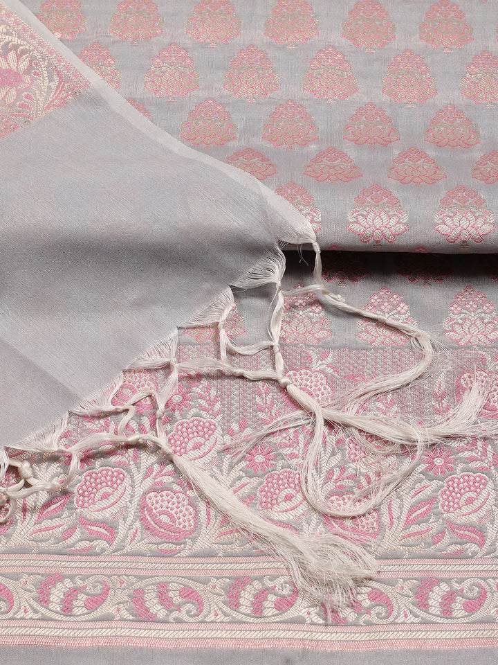 Woven Chanderi Unstitched Suit Piece With Dupatta