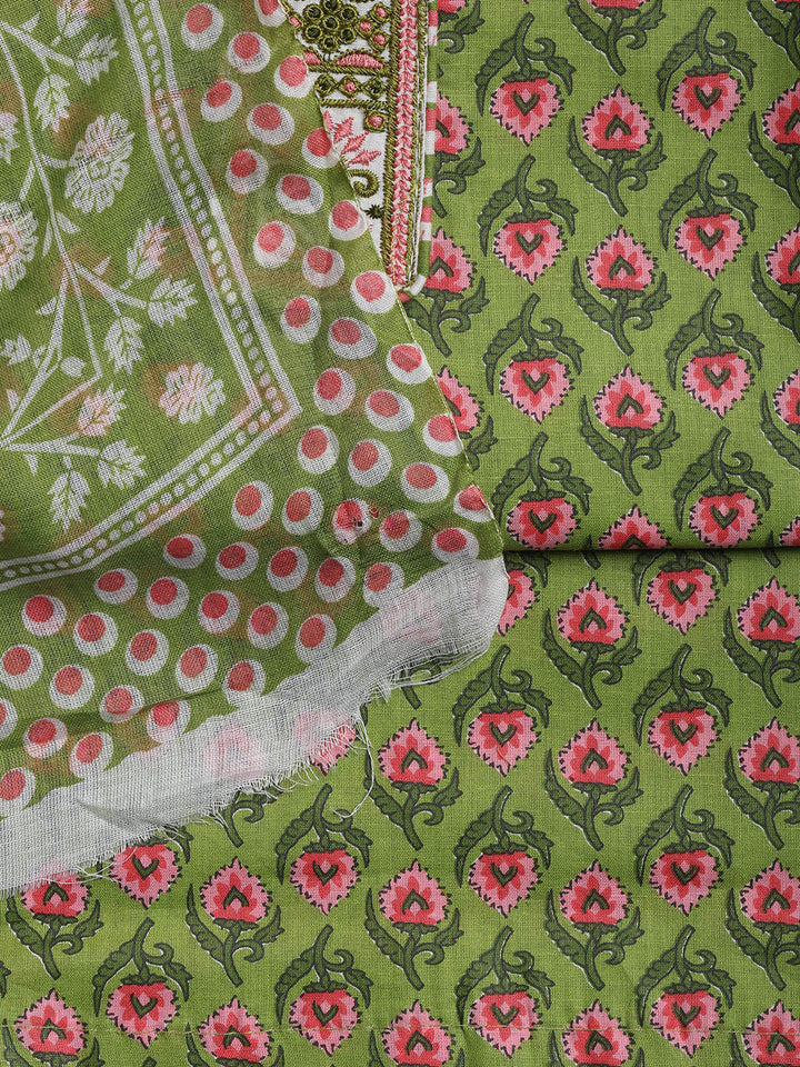 Printed Cotton Blend Unstitched Suit With Dupatta